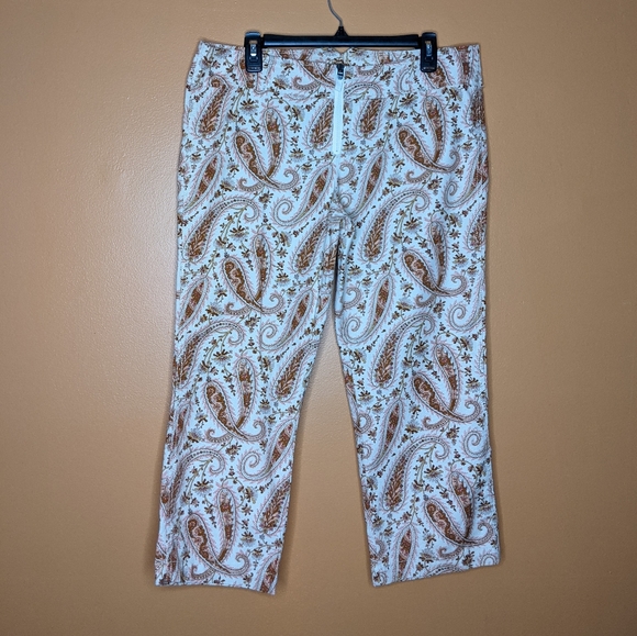 Express Retro Pink Paisley Cropped Pants Size 13/ 14 - Picture 6 of 11